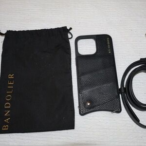 Bandolier Black Leather Crossbody Phone Case with Strap